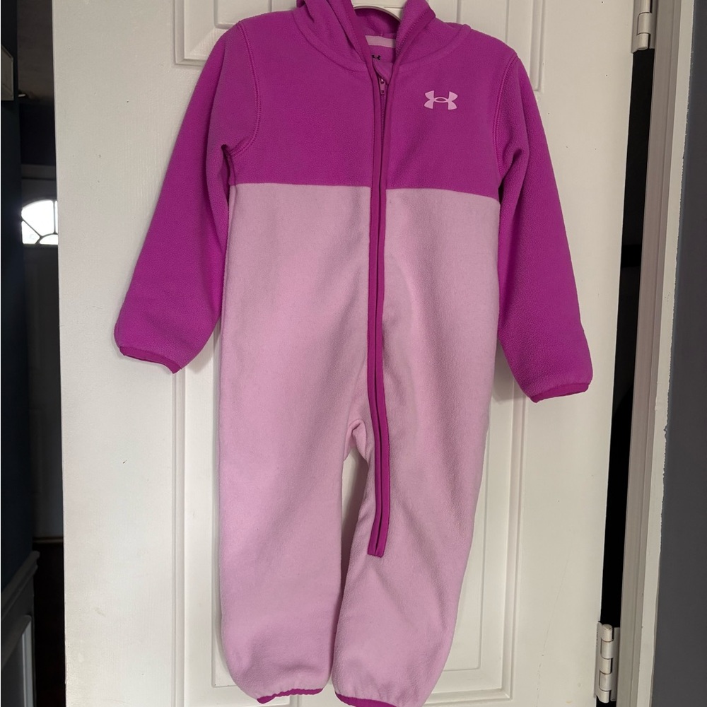 Under Armour Two-Tone Pink Baby Girl  Fleece Hooded One Piece